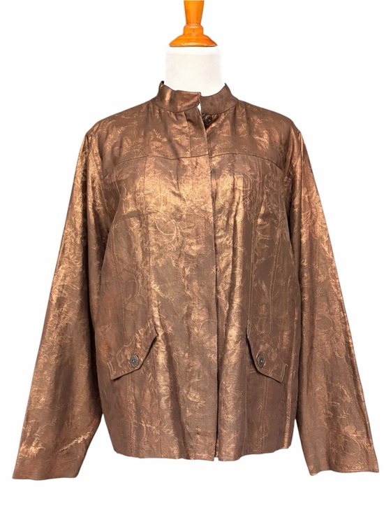 Chico's Jackets & Blazers - Chico’s Bronze Silk Linen Metallic Jacquard Jacket Size 3, XL, Silk Fall Jacket